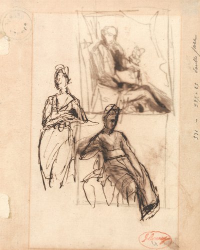 着席の男性と着席の女性 作： George Romney